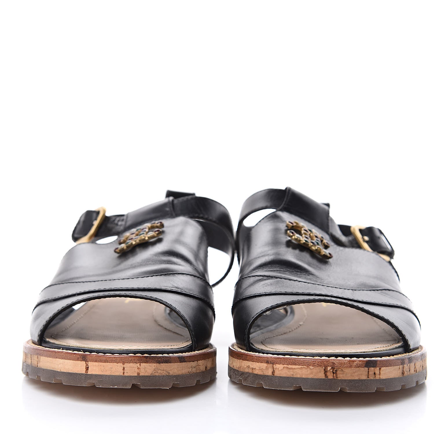 Chanel Calfskin Cork CC Sandals 39.5 Black 2 of 11