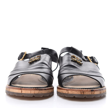 Chanel Calfskin Cork CC Sandals 39.5 Black 2 of 11