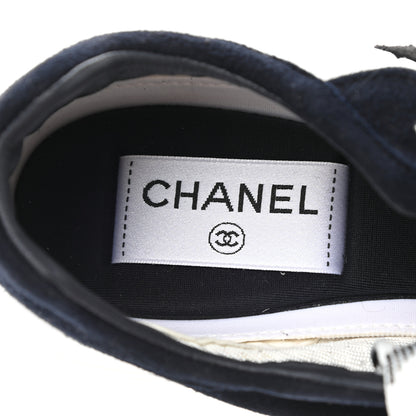 Chanel Suede Perforated Womens CC Sneakers 35.5 Navy White 7 of 8