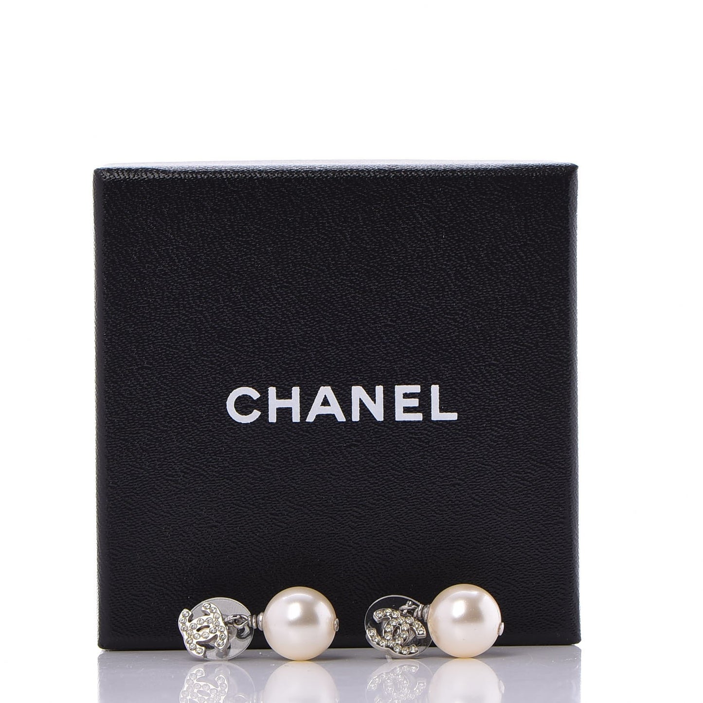 Crystal Pearl CC Drop Earrings Silver