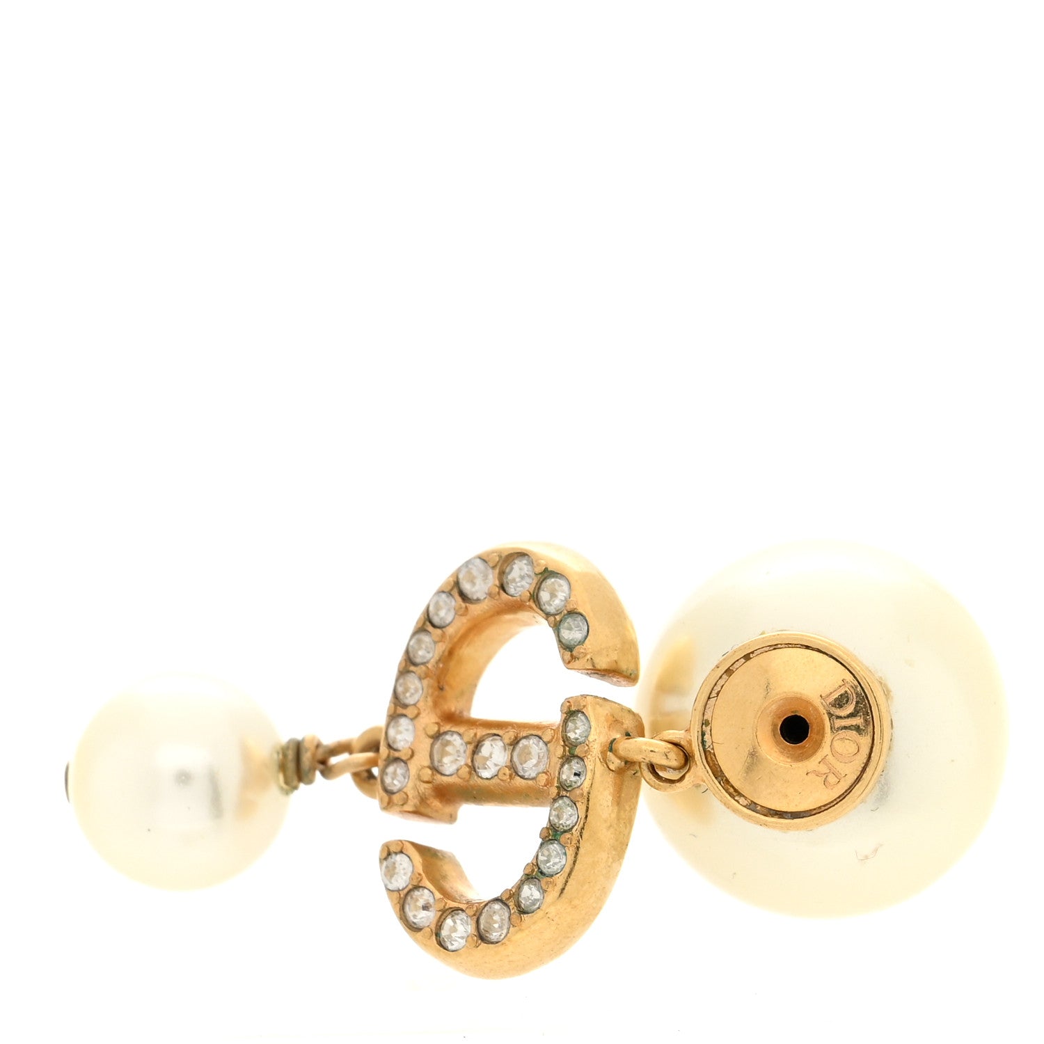 Christian Dior Pearl Crystal Tribal CD Drop Earrings Gold 4 of 5