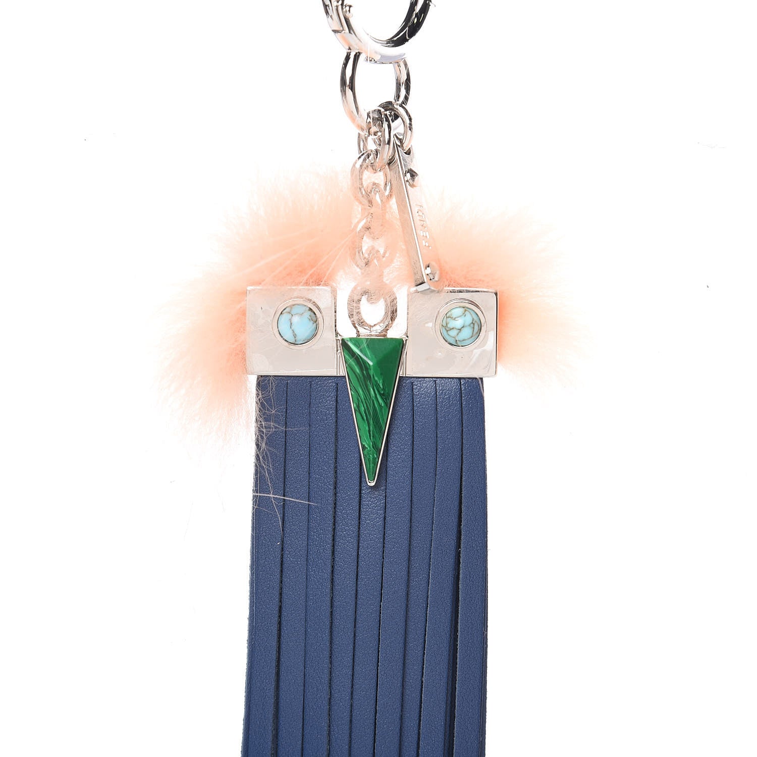 Fendi Vitello Century Fox Fur Stone Fringe Hypnoteyes Bag Charm Blue Palmspring 3 of 4