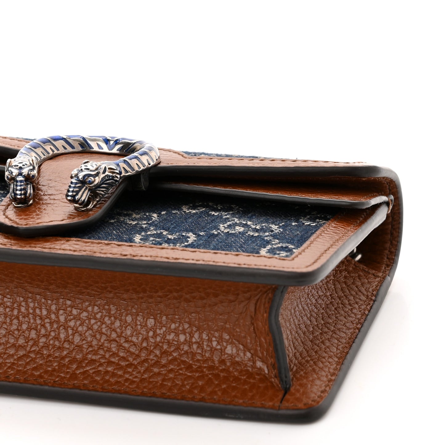 New Denim GG Monogram Dollar Calfskin Enamel Super Mini Dionysus Shoulder Bag Blue Tea Cuir Epilog Electric Blue