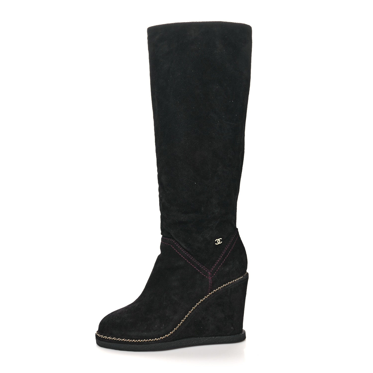 Chanel Suede Calfskin Chain Around High Boots 36 Black 1 of 6