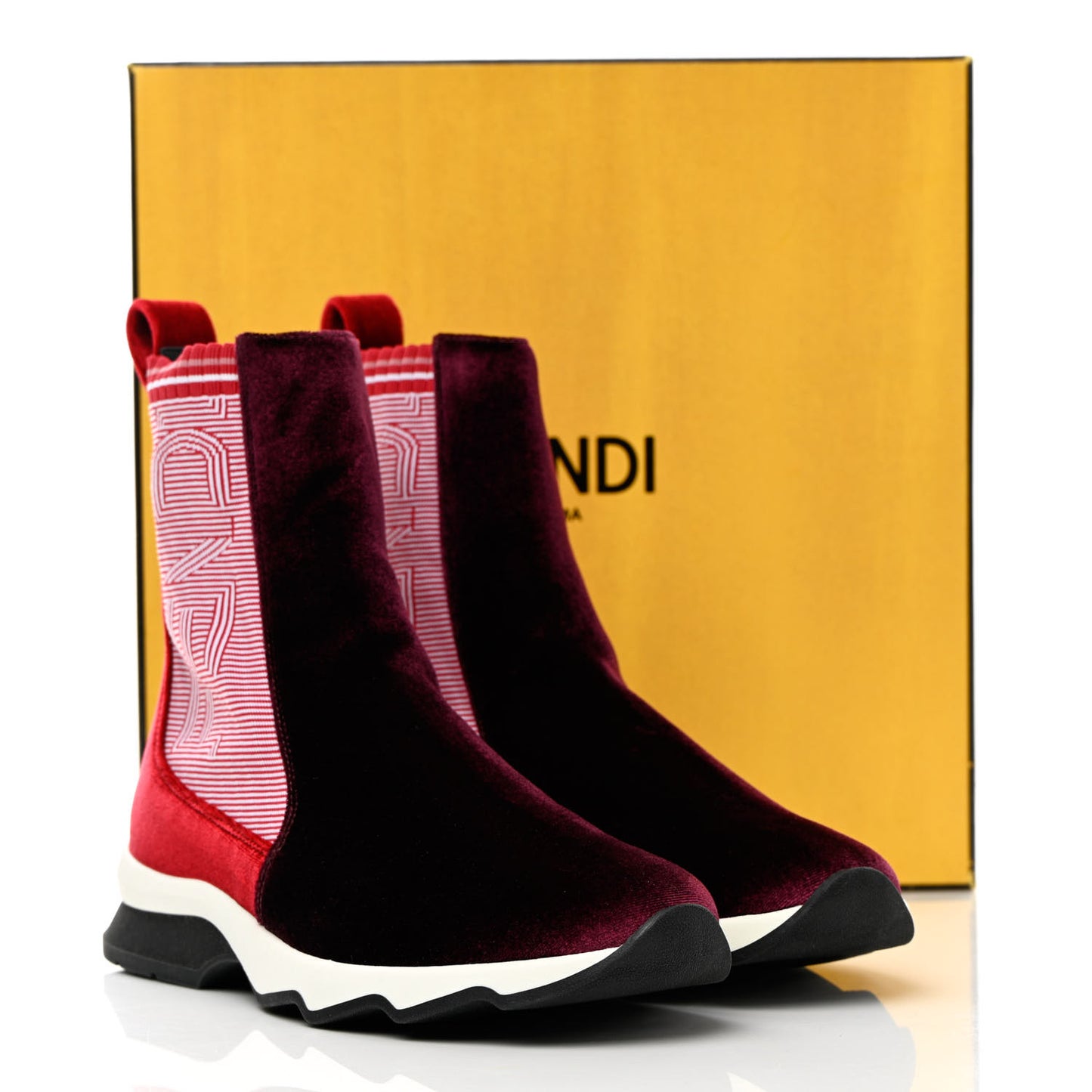 Velvet Stretch Logo High Top Sneakers 38.5 Red