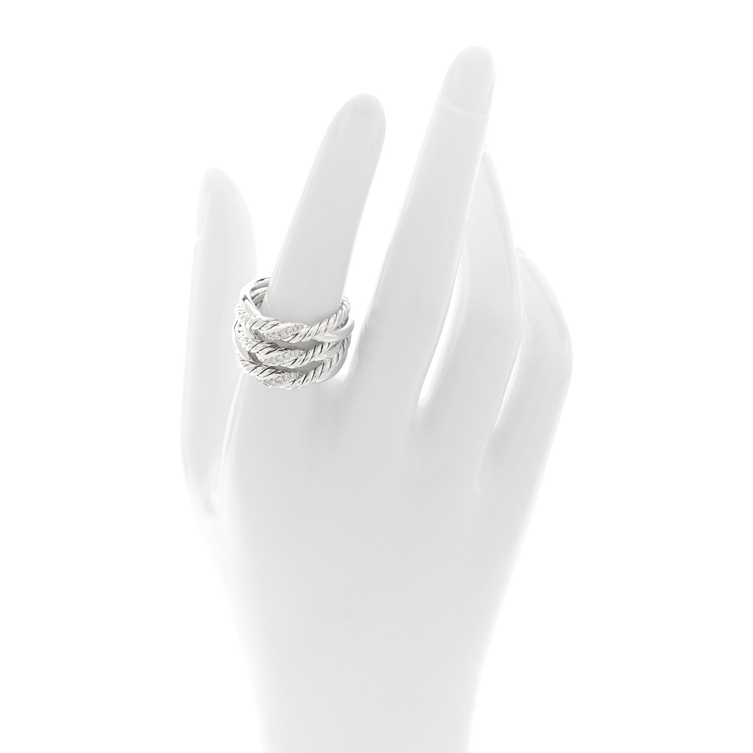 David Yurman Sterling Silver Diamond Continuance Three-Row Ring 56 7.5 2 of 4