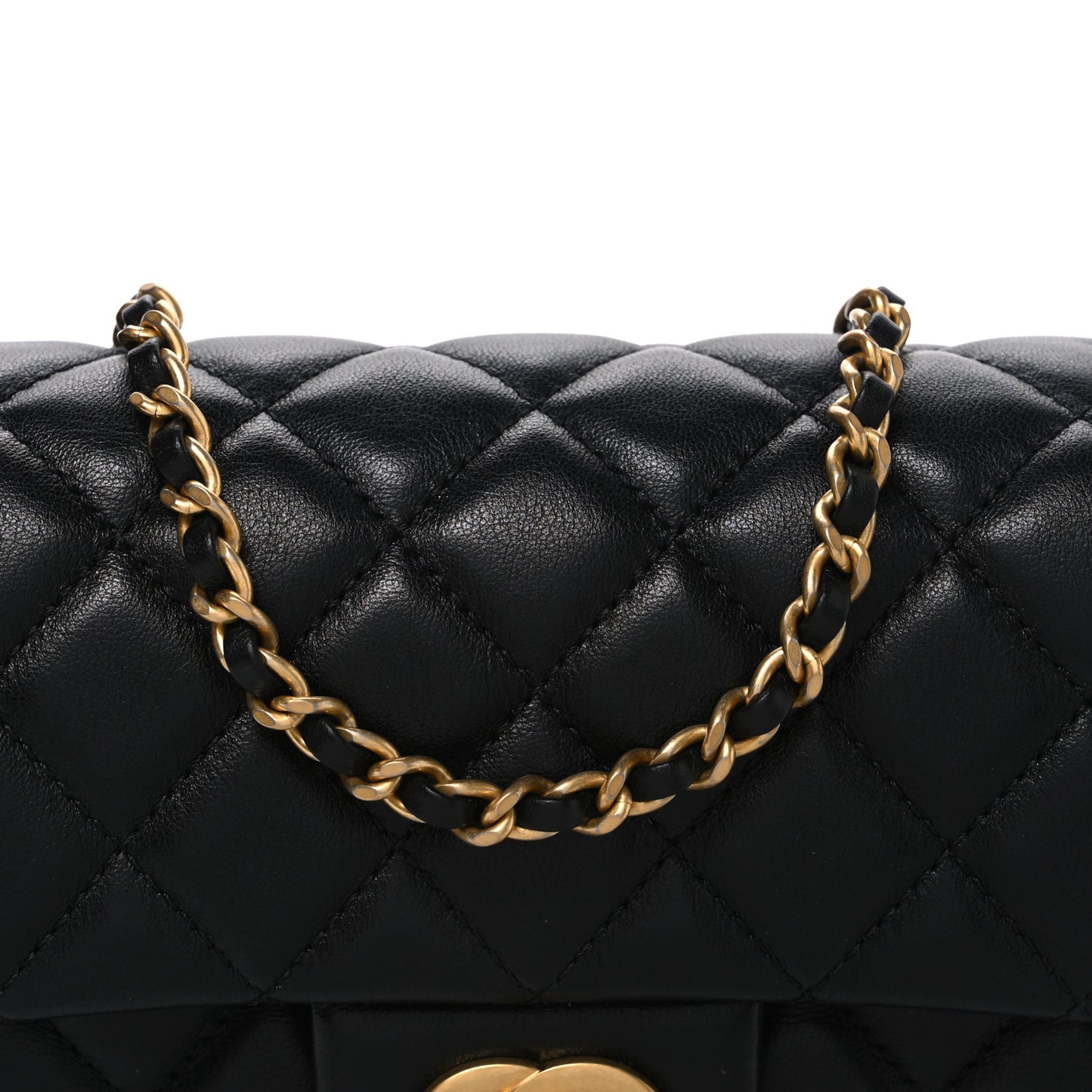 Lambskin Quilted Mini Rectangular Pearl Crush Flap Black