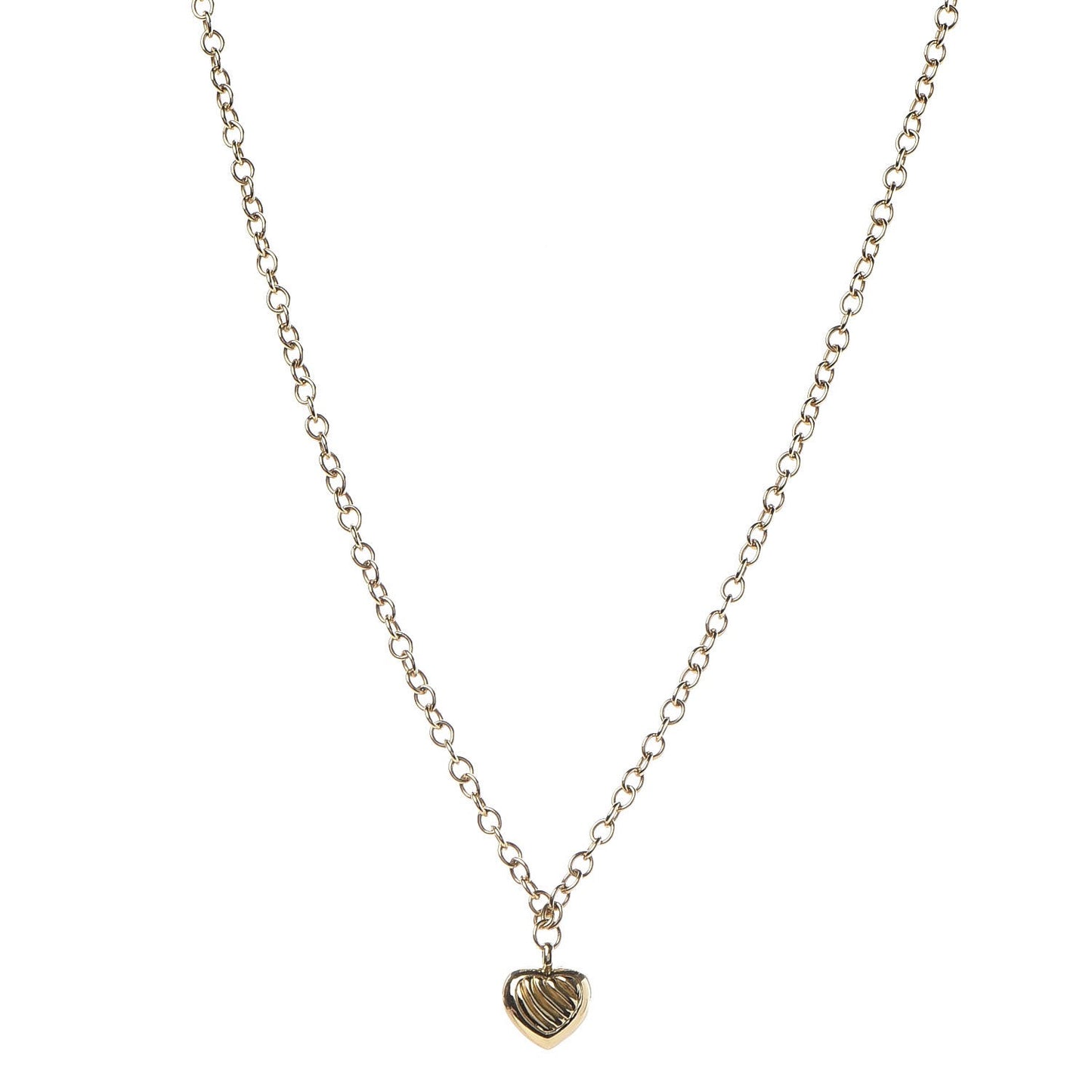 18K Yellow Gold Cable Heart Charm Necklace