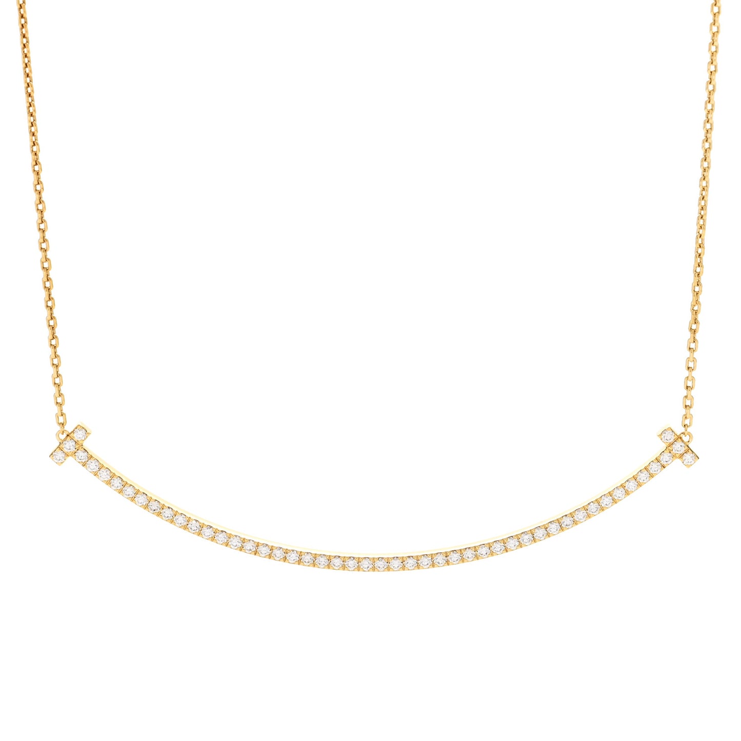 18K Yellow Gold Diamond Extra Large T Smile Pendant Necklace