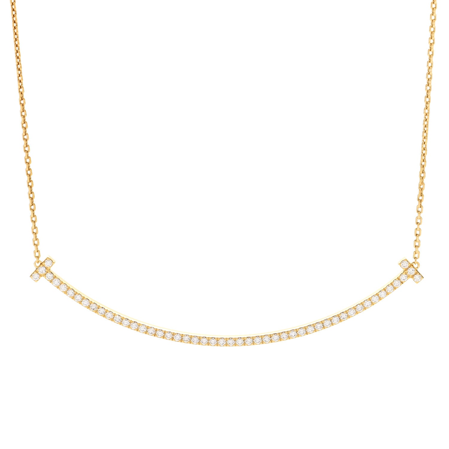 Tiffany 18K Yellow Gold Diamond Extra Large T Smile Pendant Necklace 4 of 6