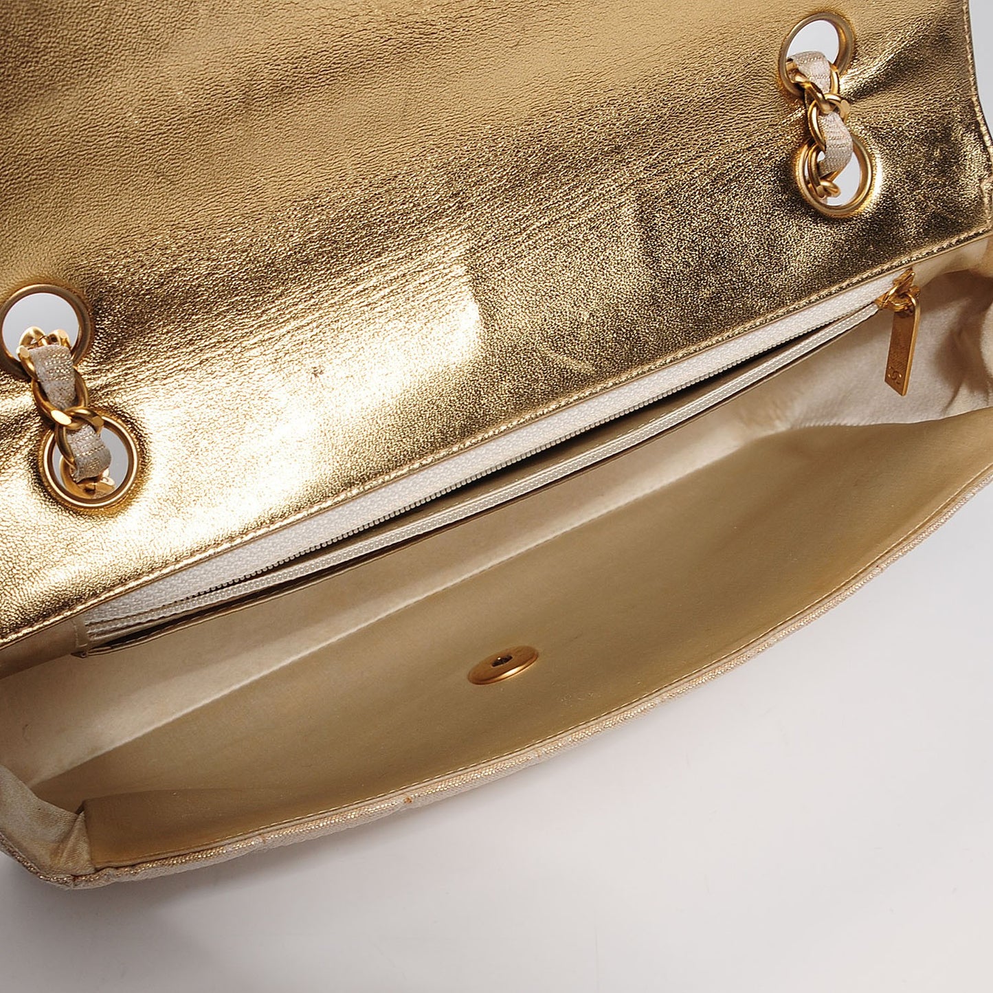 Metallic Nylon Medium Travel Flap Light Gold
