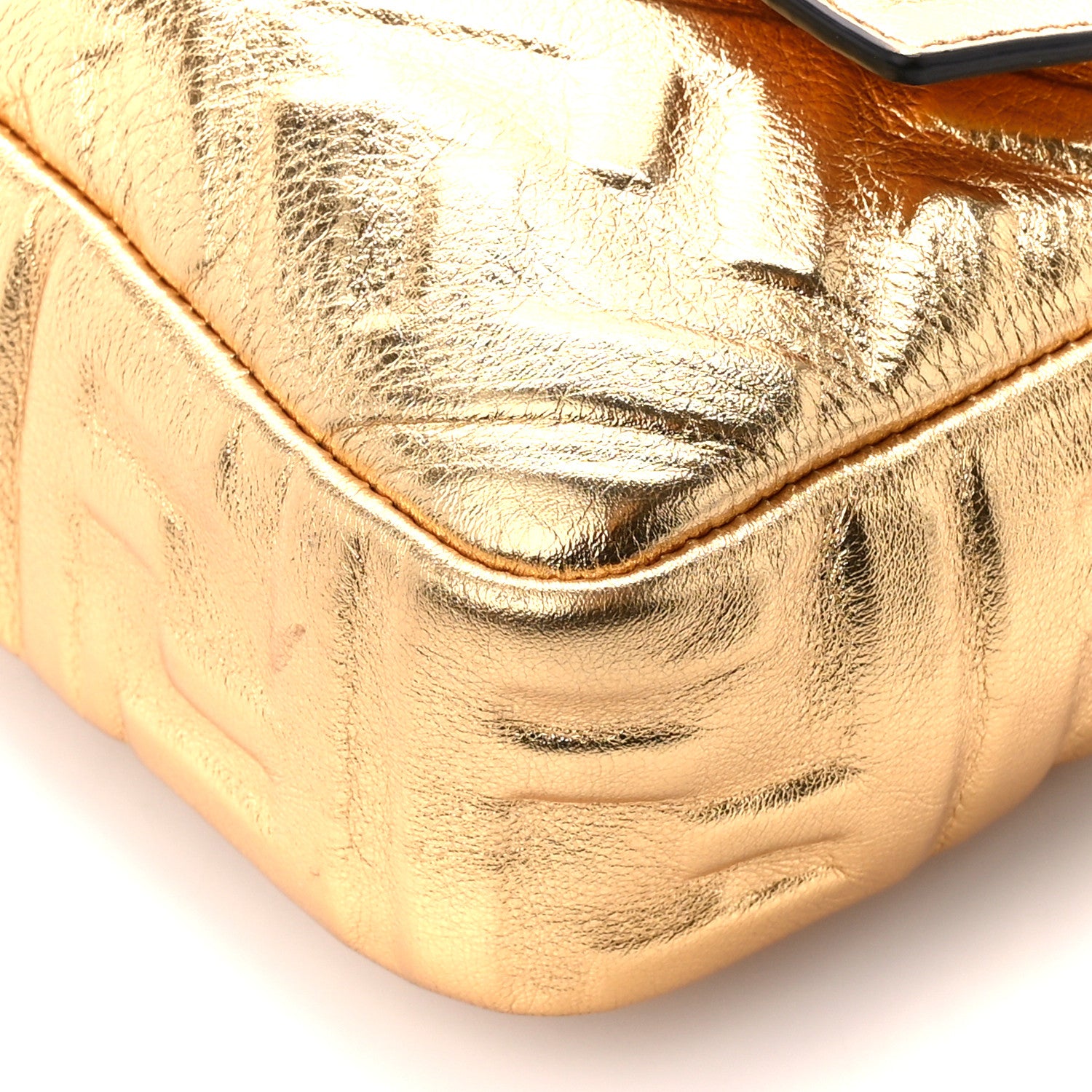 Fendi Vitello Catalan Mirror FF 1974 Embossed Large Baguette Gold 12 of 12