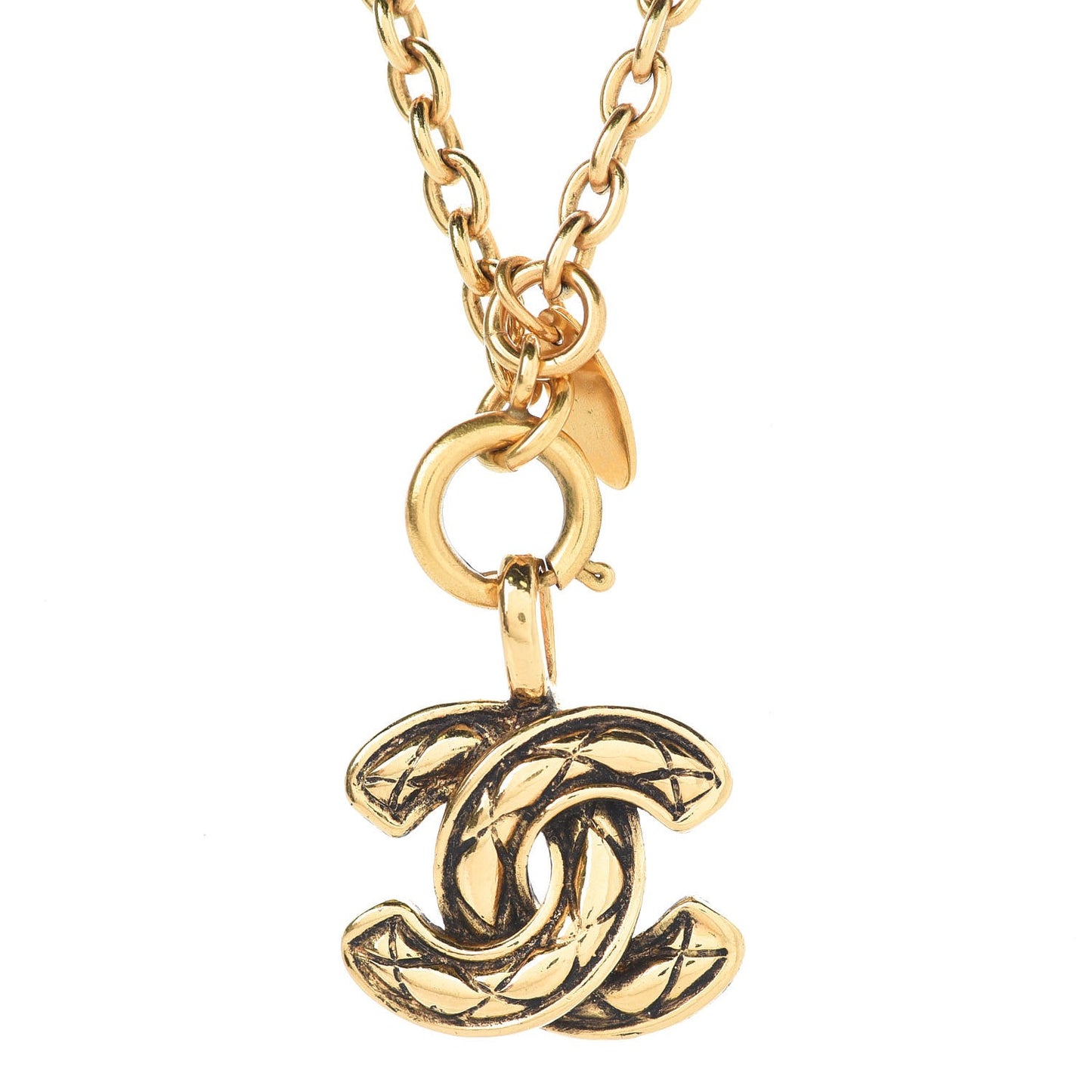 Quilted CC Long Chain Necklace Gold