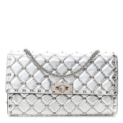 Valentino Garavani Metallic Lambskin Rockstud Spike Wallet on Chain Silver 1 of 9