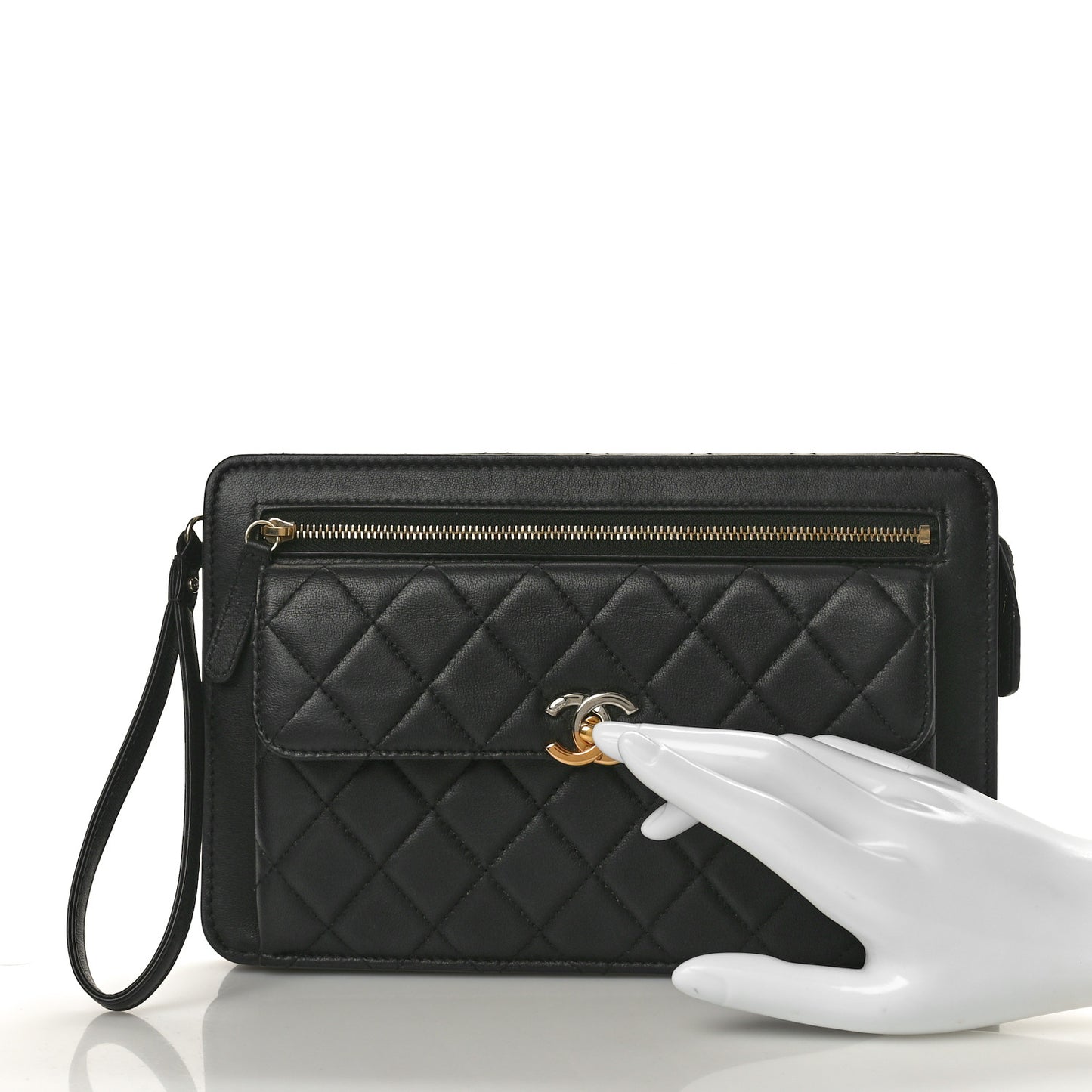 Lambskin Quilted Wristlet Clutch Black