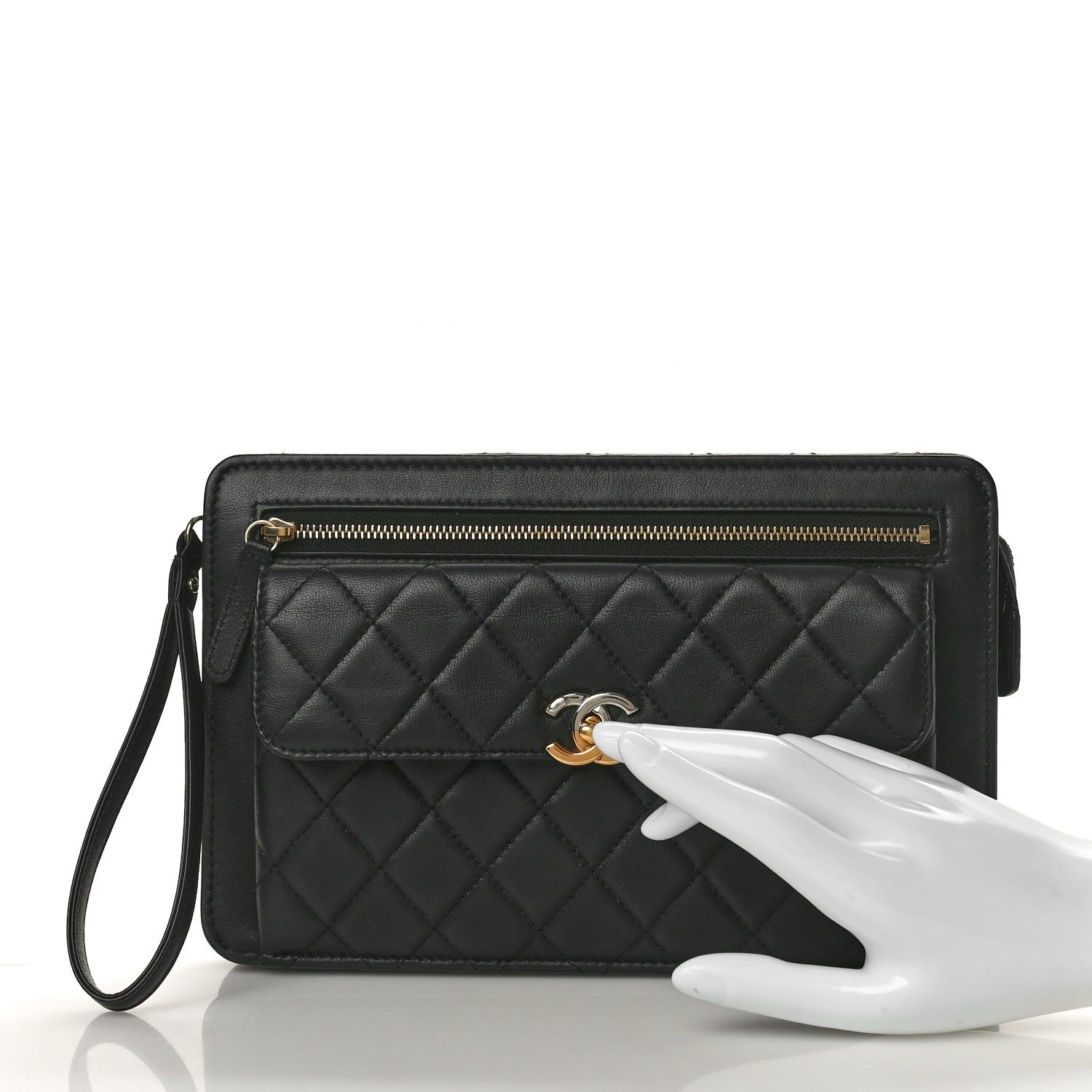 Chanel Lambskin Quilted Wristlet Clutch Black 2 of 9