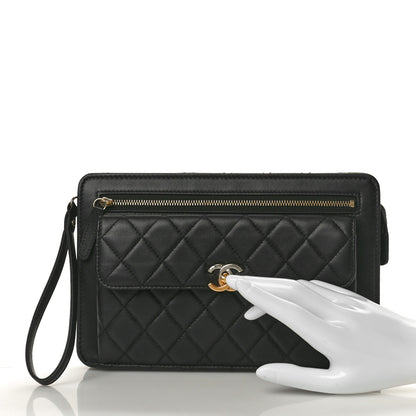 Chanel Lambskin Quilted Wristlet Clutch Black 2 of 9