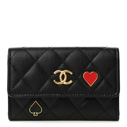 Chanel Caviar Quilted Enamel Coco Casino Flap Card Holder Wallet Black 1 of 9