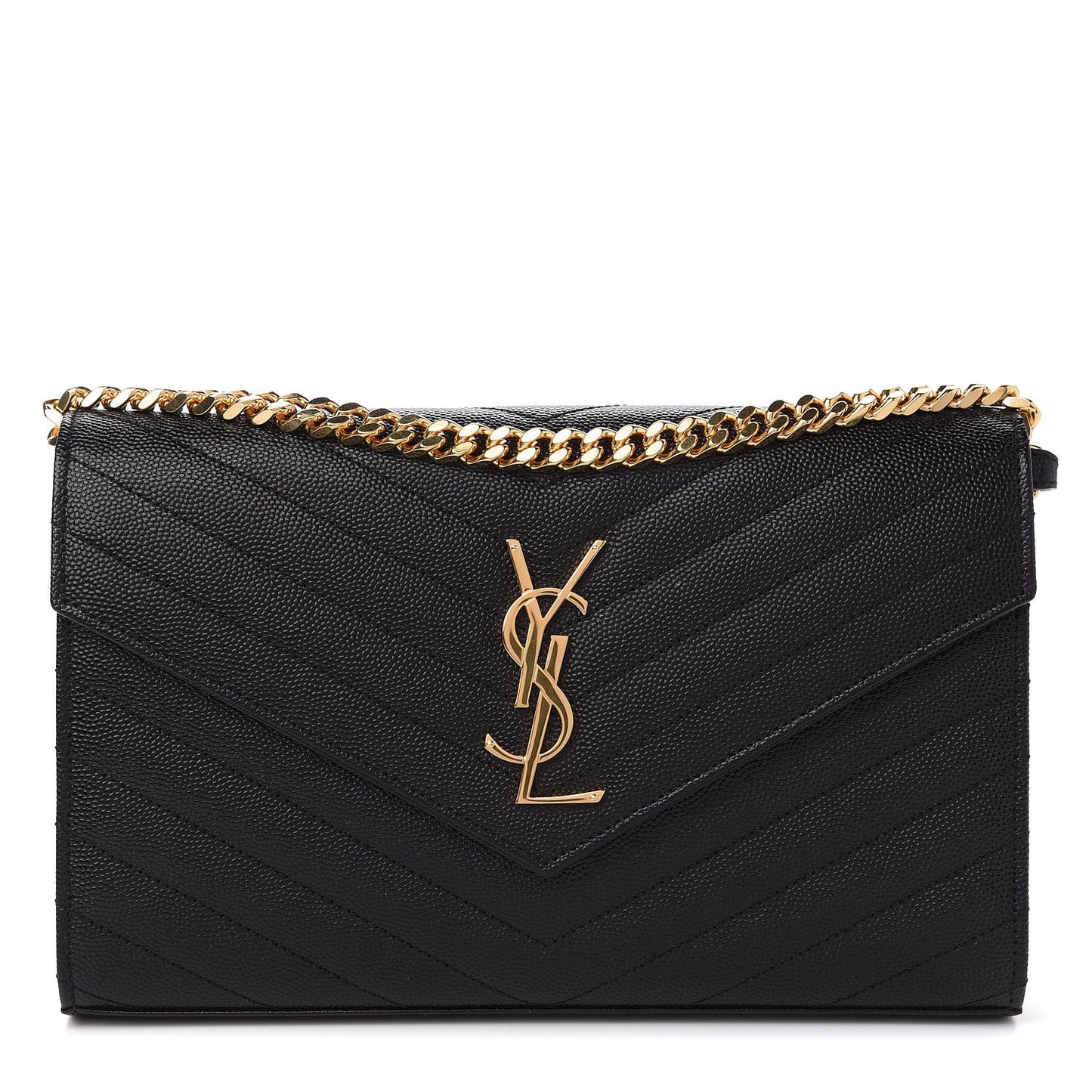 Grain De Poudre Matelasse Chevron Monogram Chain Wallet Black