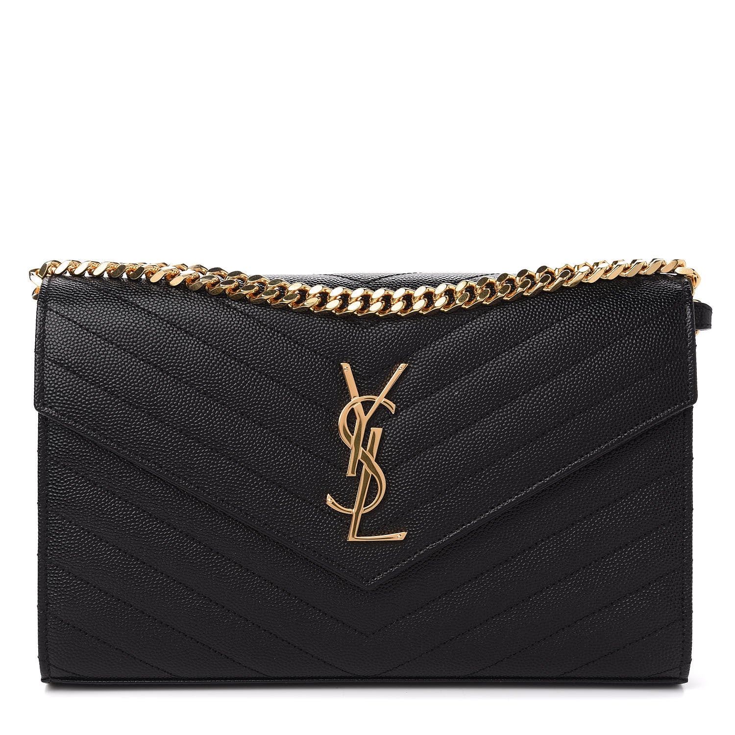 Saint Laurent Grain De Poudre Matelasse Chevron Monogram Chain Wallet Black 1 of 10