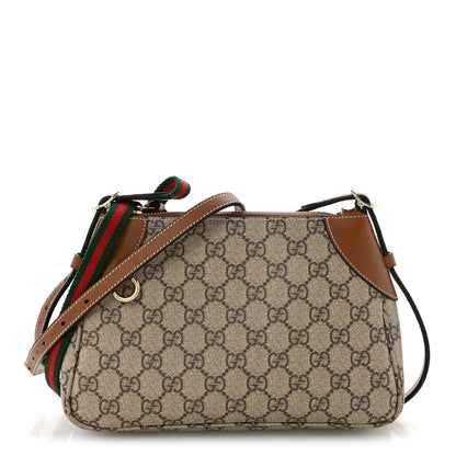 Gucci GG Supreme Monogram Textured Calfskin Small Emblem Shoulder Bag Beige Dark Brown 1 of 11