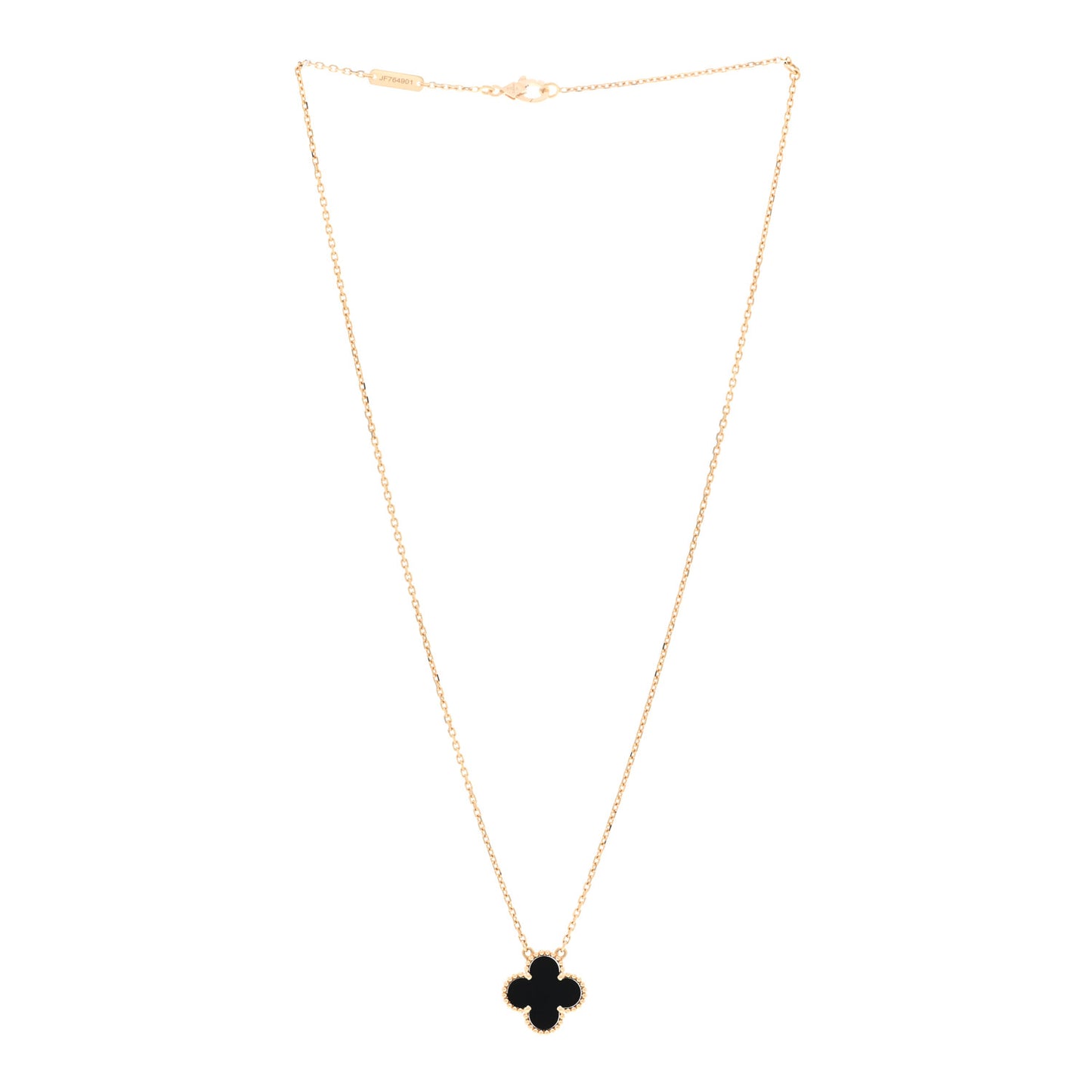 18K Yellow Gold Black Onyx Vintage Alhambra Pendant Necklace