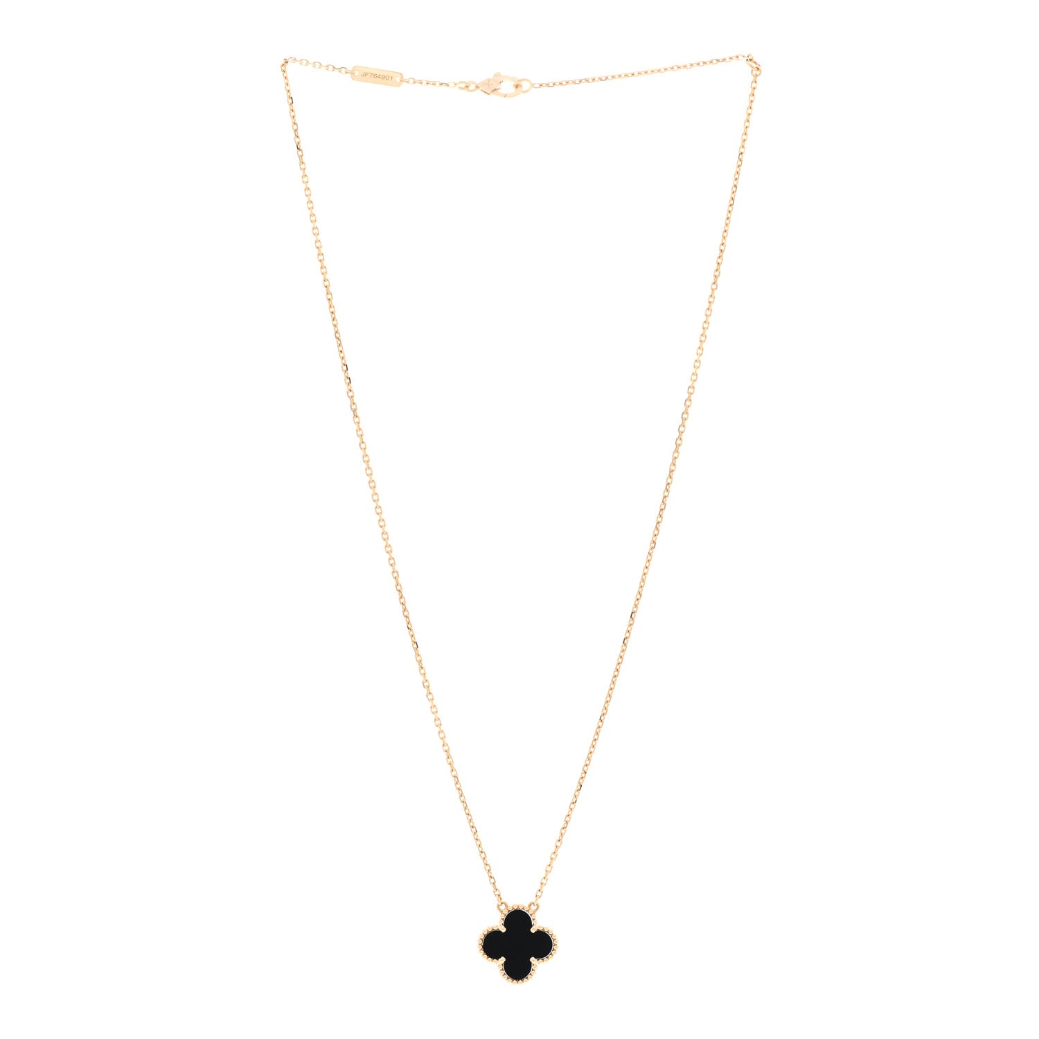 Van Cleef & Arpels 18K Yellow Gold Black Onyx Vintage Alhambra Pendant Necklace 3 of 6