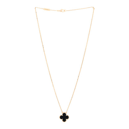 Van Cleef & Arpels 18K Yellow Gold Black Onyx Vintage Alhambra Pendant Necklace 3 of 6