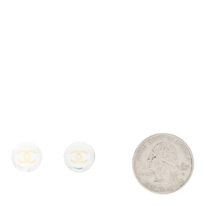Chanel CC Round Earrings Silver White 2 of 4
