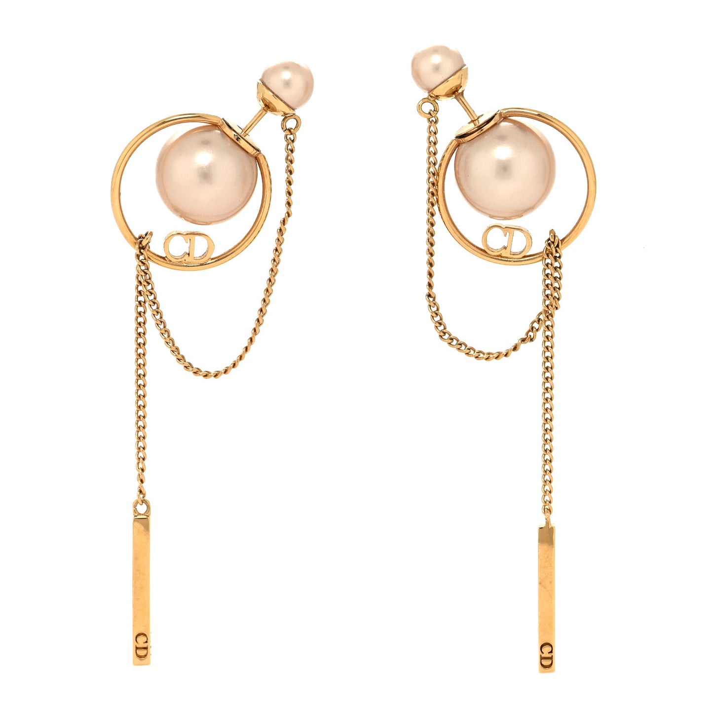Pearl Tribales Dangle Chain Earrings Pink Gold