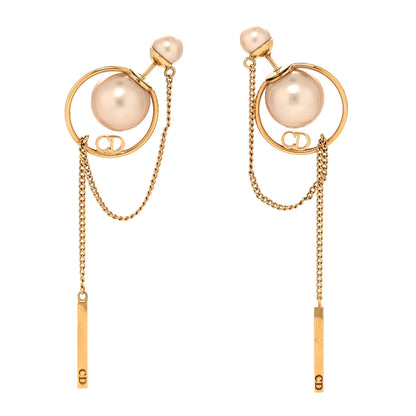 Christian Dior Pearl Tribales Dangle Chain Earrings Pink Gold 1 of 4