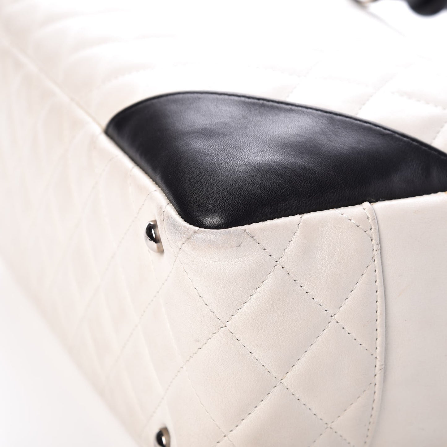 Calfskin Quilted Large Cambon Bowler Black White