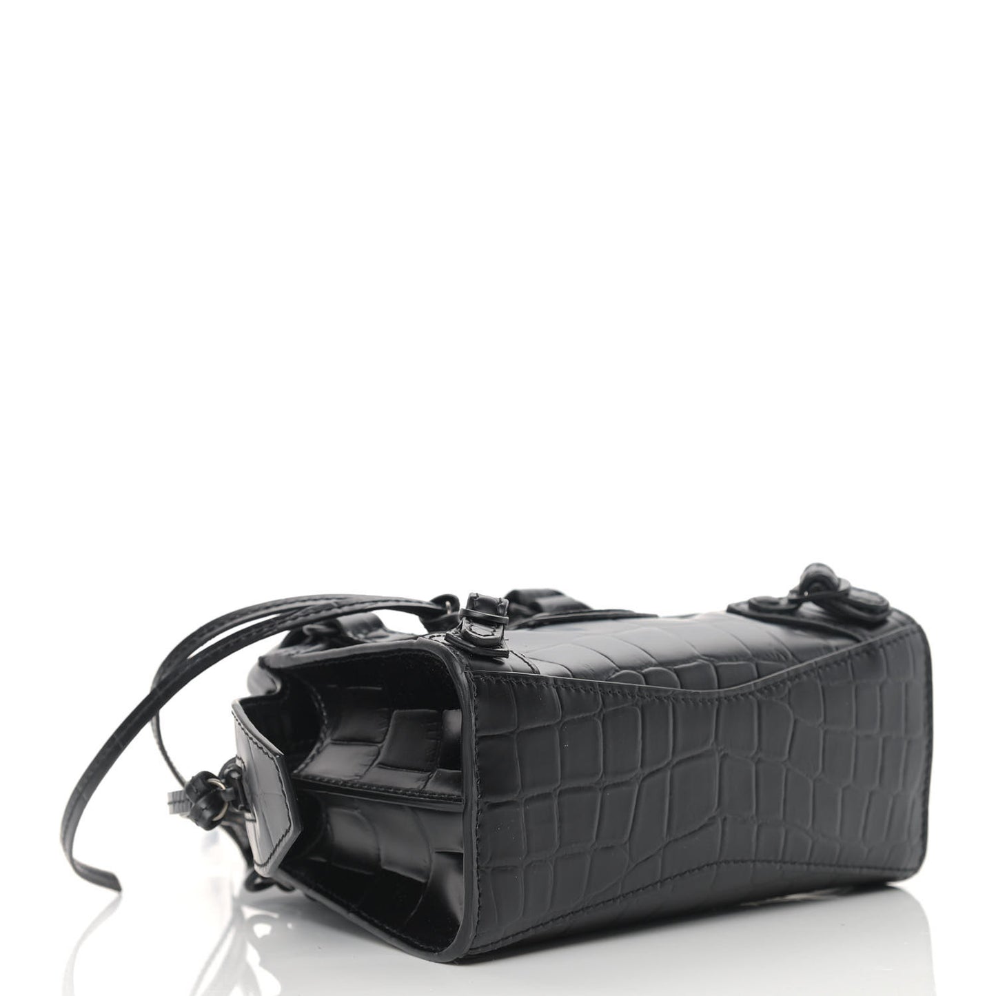 Semi Shiny Calfskin Crocodile Embossed Neo Classic Black Hardware Nano City Crossbody Black