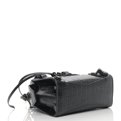 Balenciaga Semi Shiny Calfskin Crocodile Embossed Neo Classic Black Hardware Nano City Crossbody Black 4 of 9