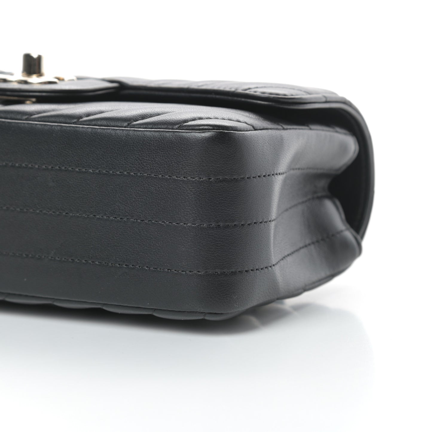 Lambskin Chevron Quilted Mini Rectangular Flap Black