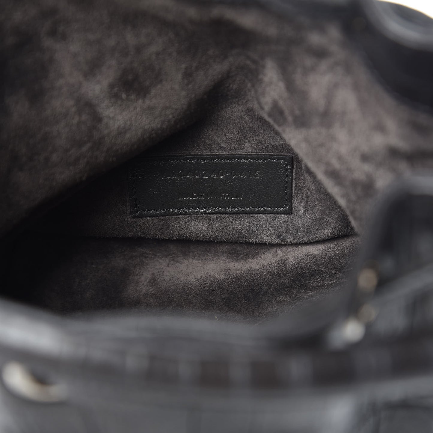 Calfskin Crocodile Embossed Small Emmanuelle Bucket Bag Coal