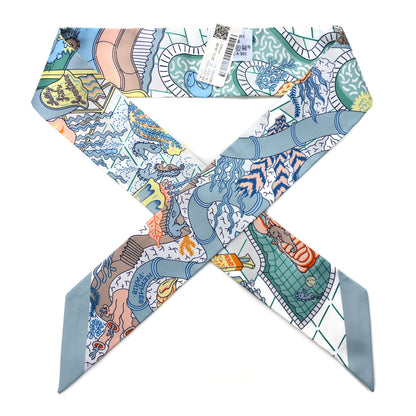 Hermes Silk Splash Park Twilly Vert De Gris Jaune Bleu 1 of 3