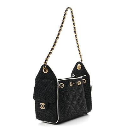 Chanel Braided Raffia Calfskin Quilted Mini Chanel 25 Handbag Black White 3 of 11