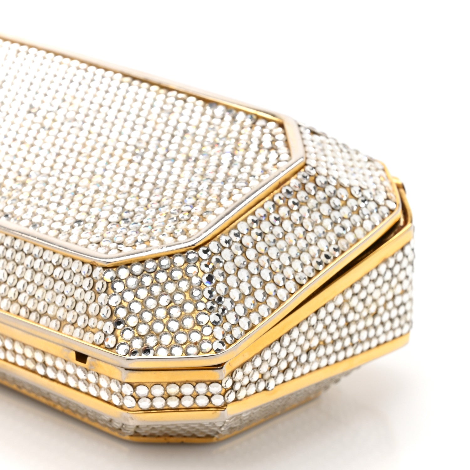 Judith Leiber Swarovski Crystal Minaudiere Clutch Silver Gold 10 of 13