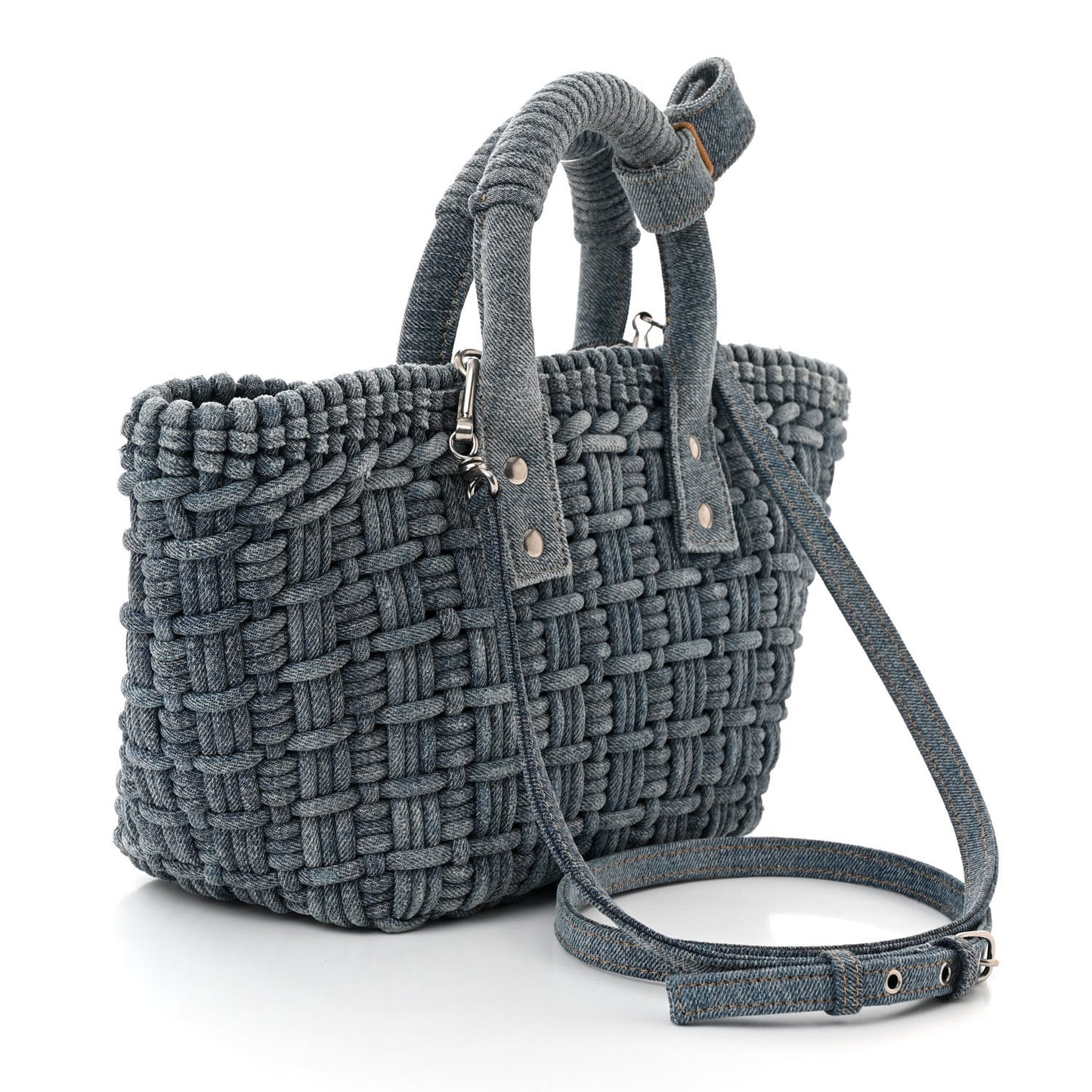 Washed Frayed Denim Braided XS Bistro Basket Blue