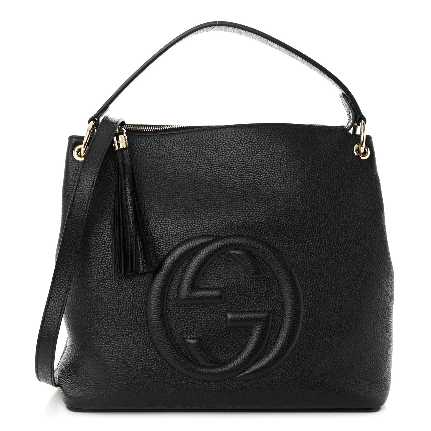 Pebbled Calfskin Large Soho Hobo Black