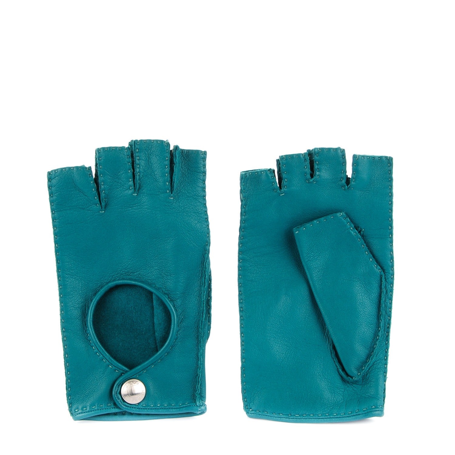 Hermes Lambskin Fingerless Clous de Selle Gloves Size 7 Malachite 1 of 5