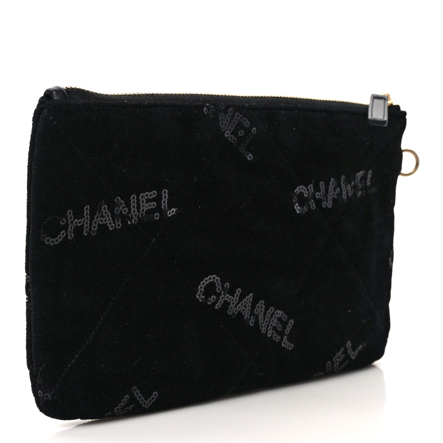 Velvet Sequin Quilted Chanel 22 Removable Pouch Black