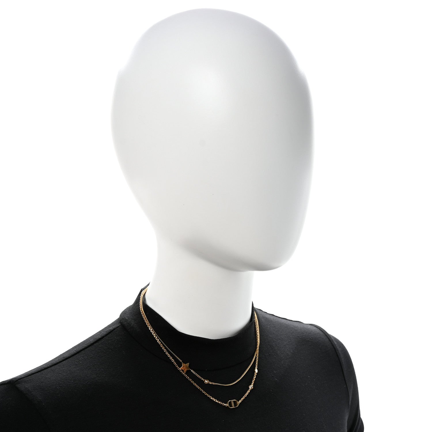 Christian Dior Metal Crystal Petit CD Double Necklace Gold 2 of 6
