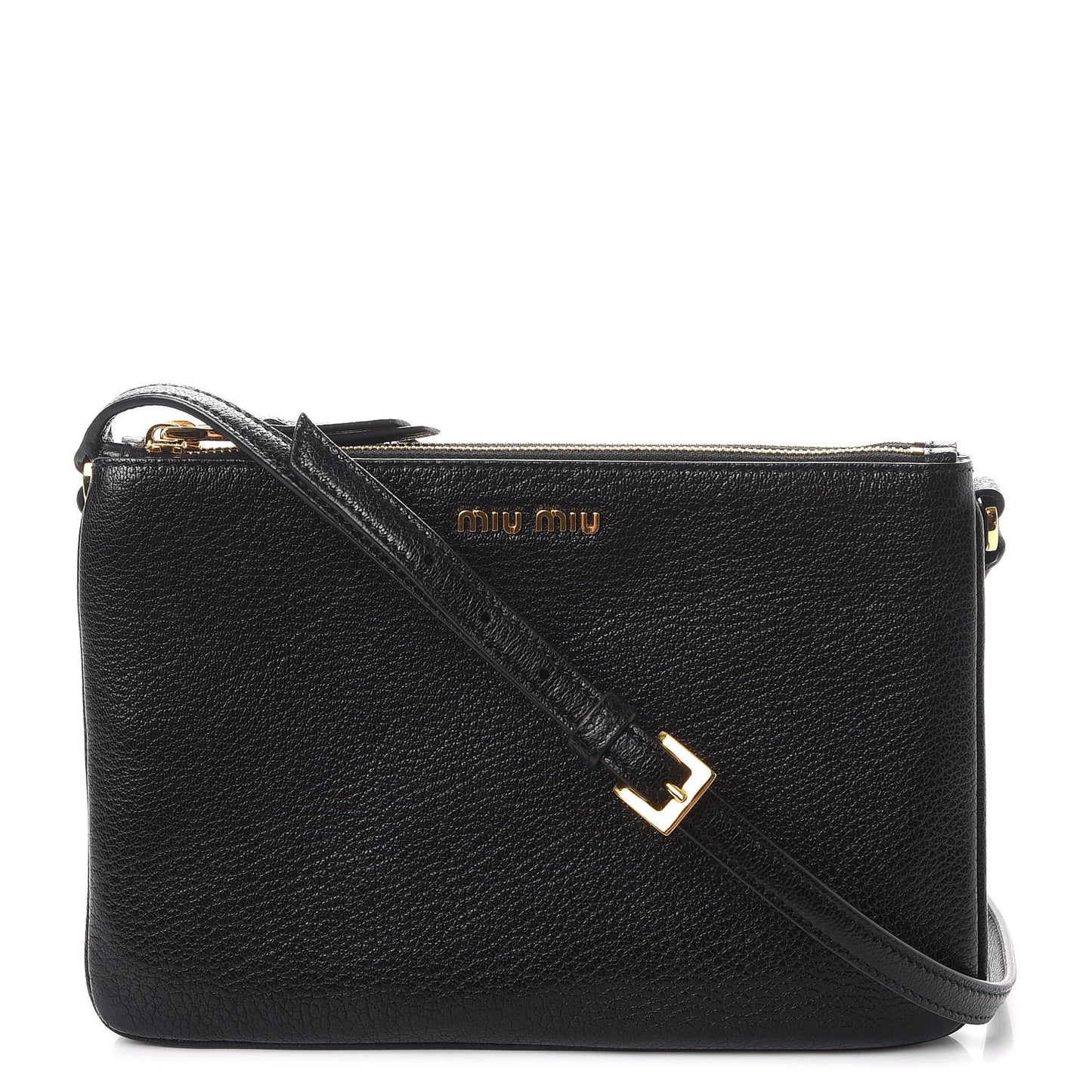 Goatskin Bandoliera Madras Double Zip Crossbody Bag Nero Black