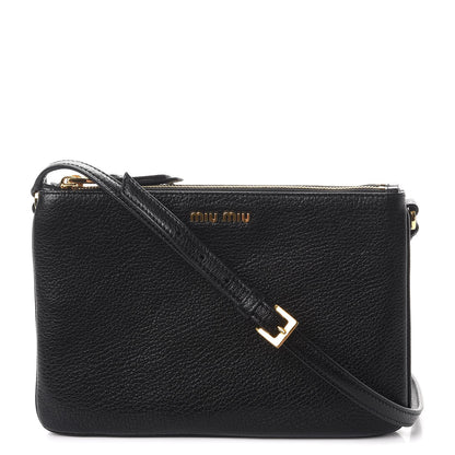 Miu Miu Goatskin Bandoliera Madras Double Zip Crossbody Bag Nero Black 1 of 9