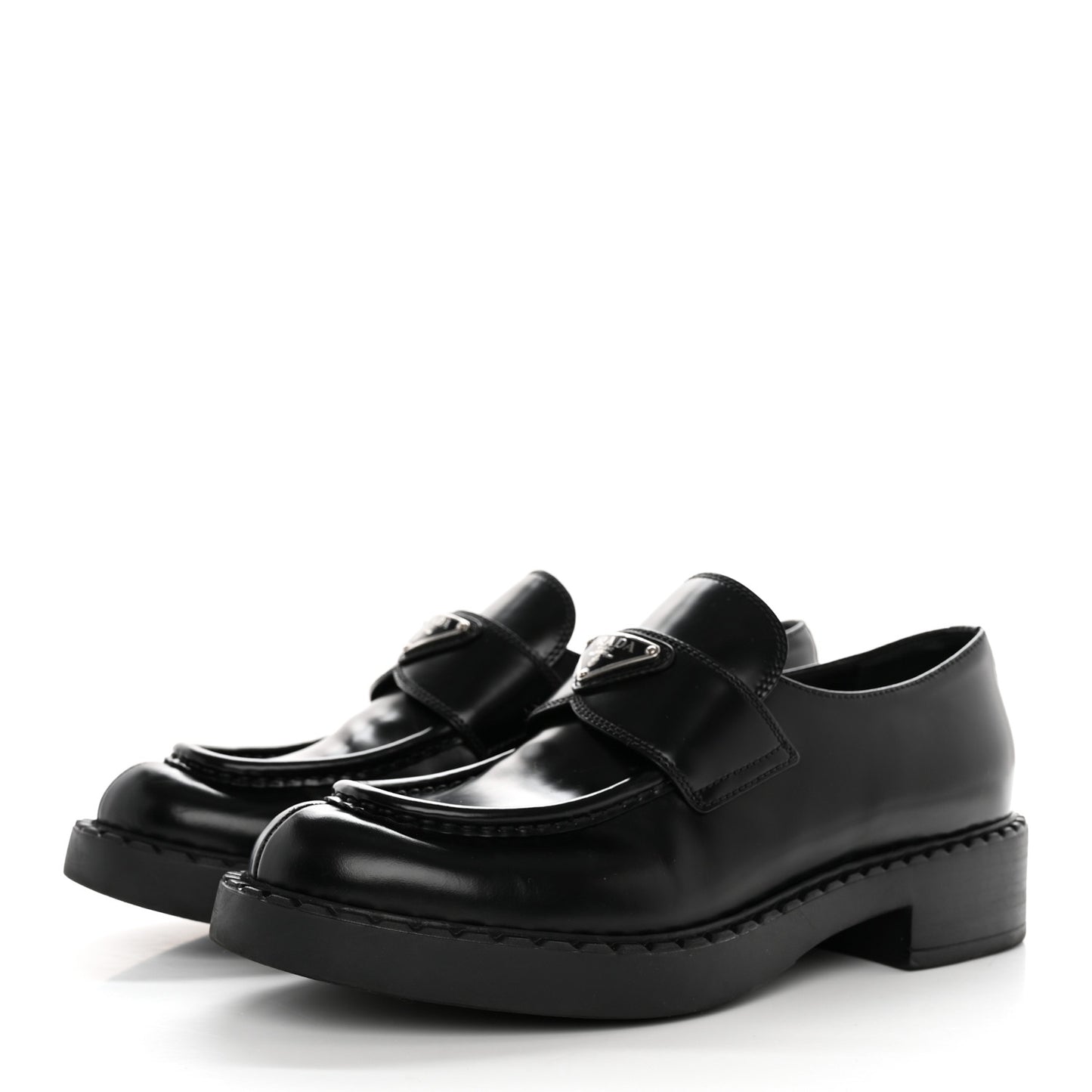 Spazzolato Metal Triangle Logo 50mm Loafers 41 Black
