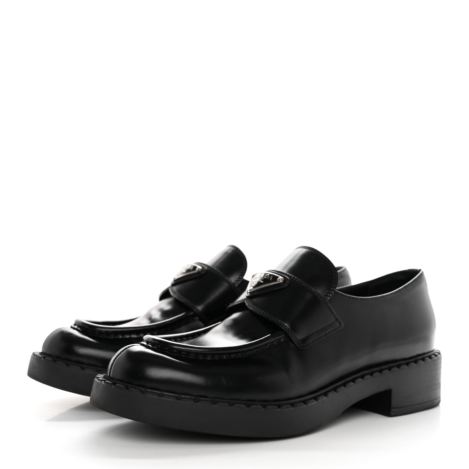 Prada Spazzolato Metal Triangle Logo 50mm Loafers 41 Black 3 of 9