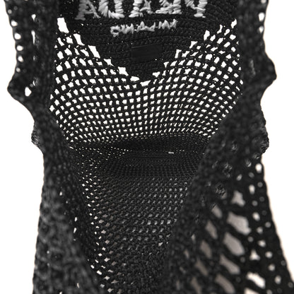 Prada Yarn Raffia Effect Crochet Logo Embroidered Shopping Tote Bag Black 5 of 9