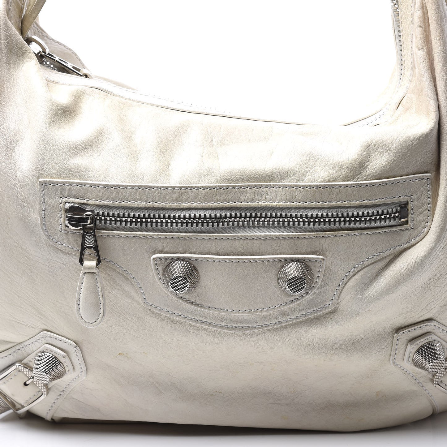 Agneau Giant 21 Silver Hardware Hobo White